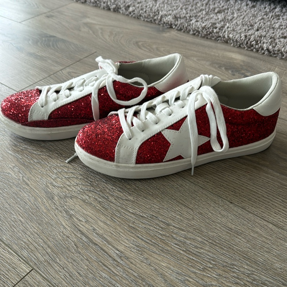 Red sparkly sneakers